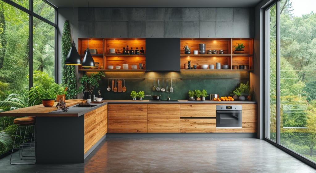 kitchen with wooden cabinets