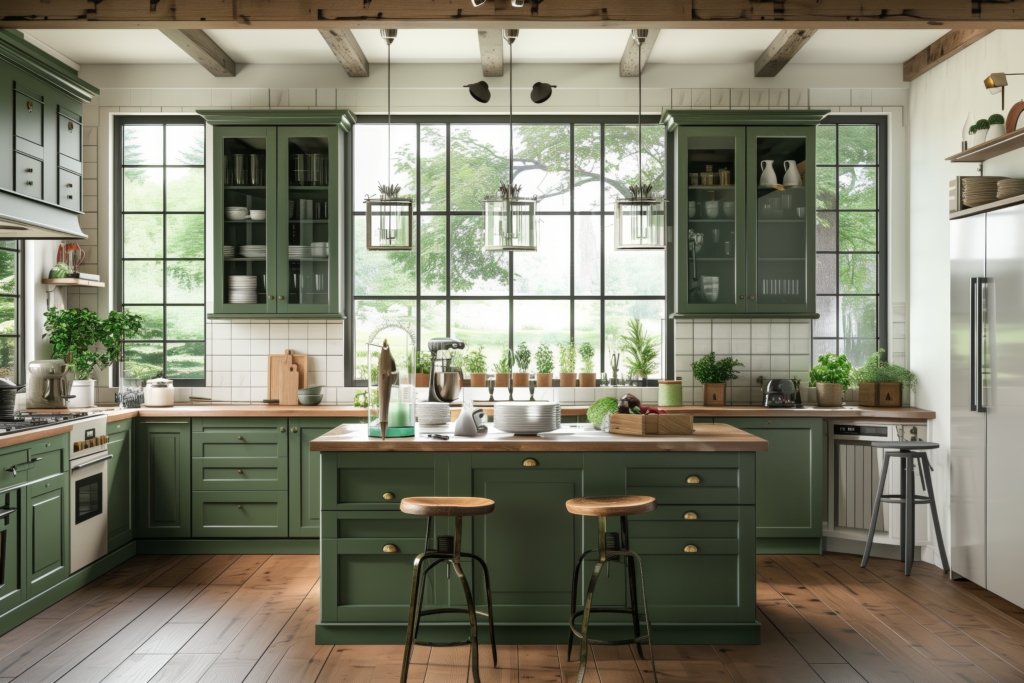 green cabinets